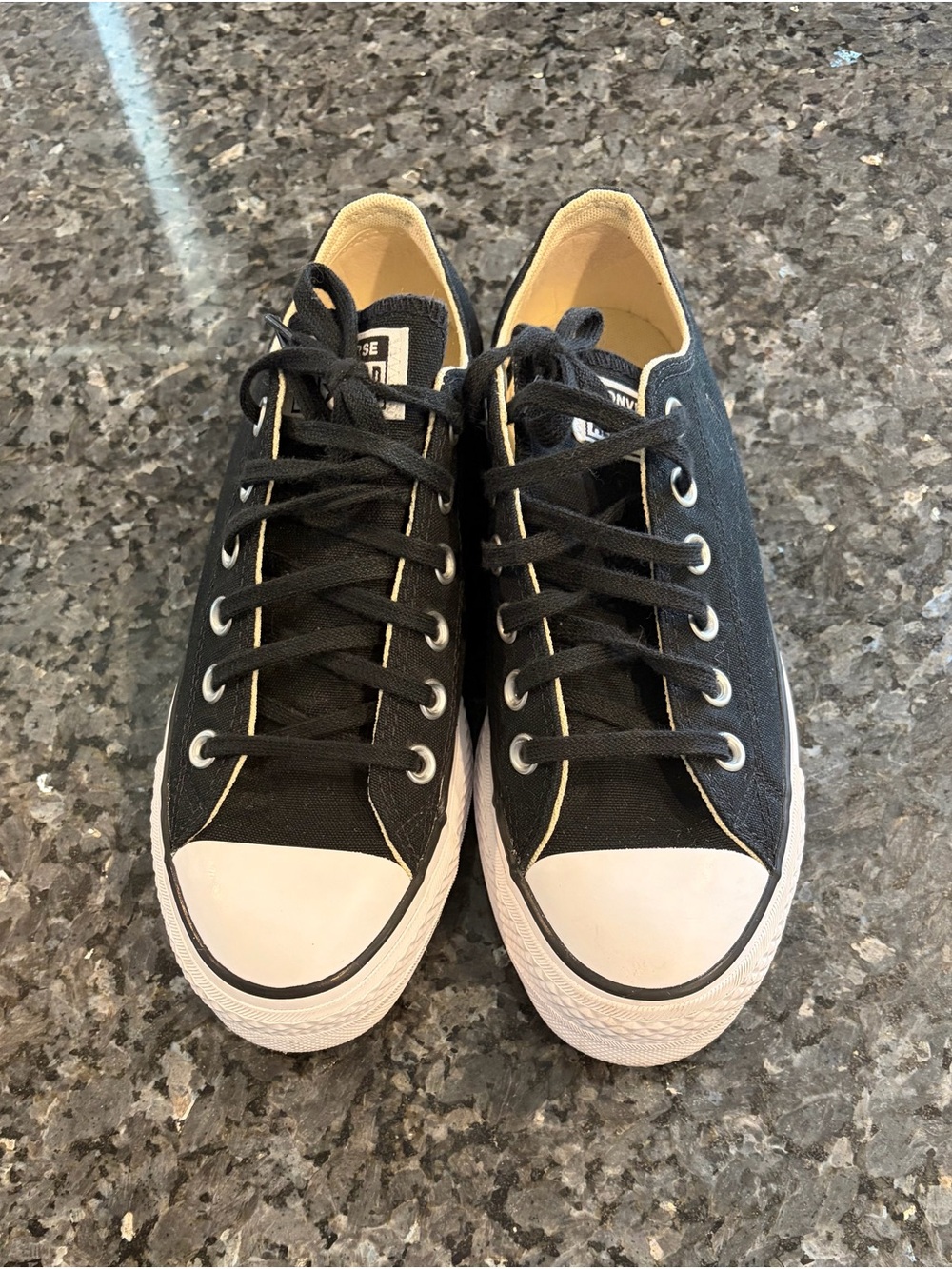 Converse Black Low-Top Canvas Sneakers with White Toe Cap and Laces